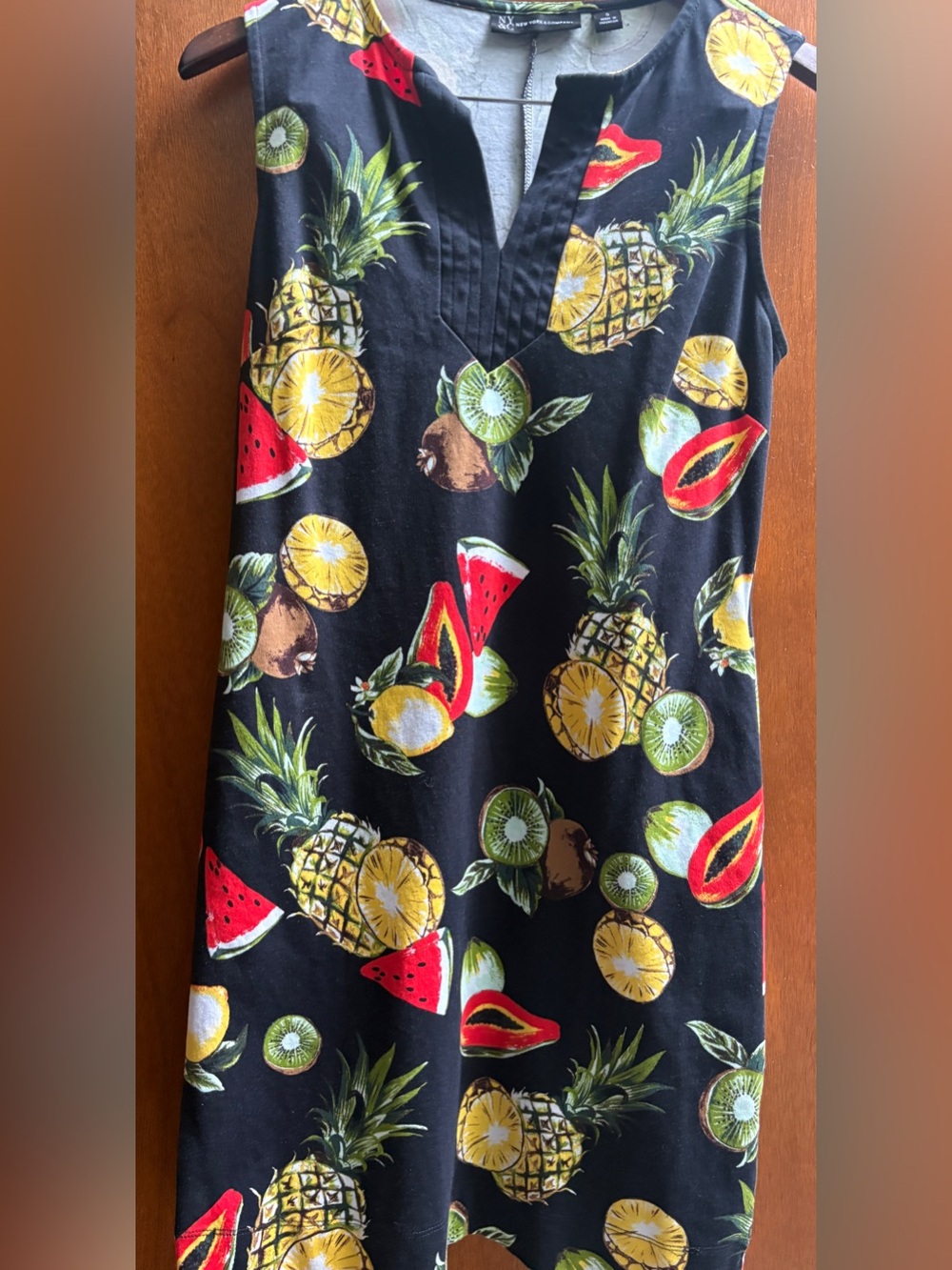 NY&Co New York & Company Tropical Fruit Print Shift Dress Pockets Size S